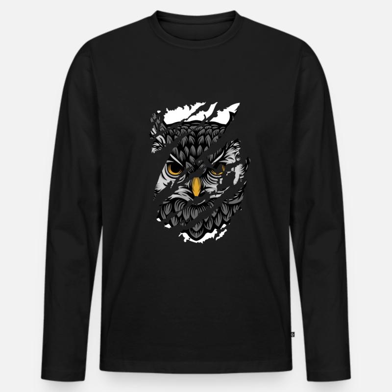 Owl - Eule - Männer Premium Bio Langarmshirt - Schwarz