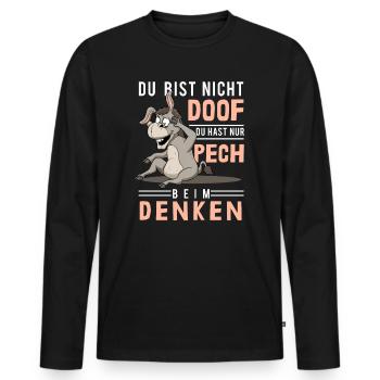 Pensée de malchance, stupidité, âne stupide, stupide - T-shirt manches longues Premium bio Homme - noir - Devant - Nico (187cm)