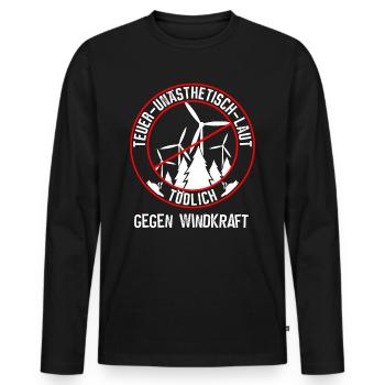 Gegen Windkraft und gegen Windenergie - Männer Premium Bio Langarmshirt - Schwarz - Vorne - Nico (187cm)