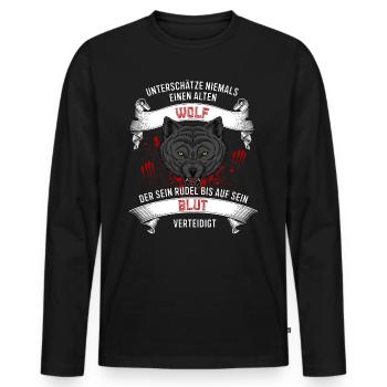 Unterschätze niemals einen Wolf - Germanen - Männer Premium Bio Langarmshirt - Schwarz - Vorne - Nico (187cm)