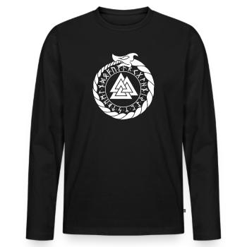 Ouroboros with Valknut and Futhark - Germanic - Men's Premium Organic Long Sleeve Shirt - black - Front - Nico (187cm)