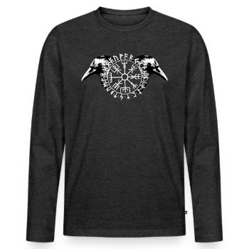 Hugin et Munin avec Futhark et Vegvisir - T-shirt manches longues Premium bio Homme - anthracite chiné - Devant - Nico (187cm)