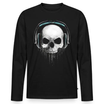 Headphone Skull - Männer Premium Bio Langarmshirt - Schwarz - Vorne - Nico (187cm)