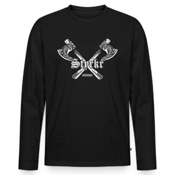 Strength in Old Norse - Germanic - Men's Premium Organic Long Sleeve Shirt - black - Front - Nico (187cm)