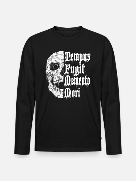 Tempus Fugit Memento Mori - Männer Premium Bio Langarmshirt - Schwarz