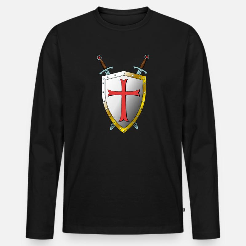 Templer Schild und Schwerter - Tempelritter - Männer Premium Bio Langarmshirt - Schwarz