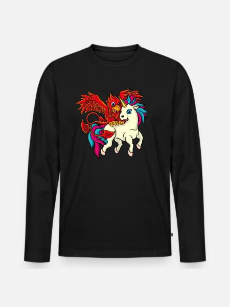 Beste Freunde - Einhorn und Phoenix - Männer Premium Bio Langarmshirt - Schwarz