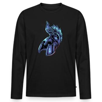 Krähe auf Helm eines Spartaner - Männer Premium Bio Langarmshirt - Schwarz - Vorne - Nico (187cm)