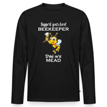 Drink more mead - Bee with drinking horn - Mead - Men's Premium Organic Long Sleeve Shirt - black - Front - Nico (187cm)