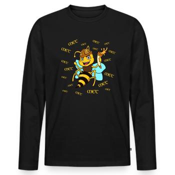 Cartoon Biene mit Trinkhorn und Honigwein - Met - Männer Premium Bio Langarmshirt - Schwarz - Vorne - Nico (187cm)