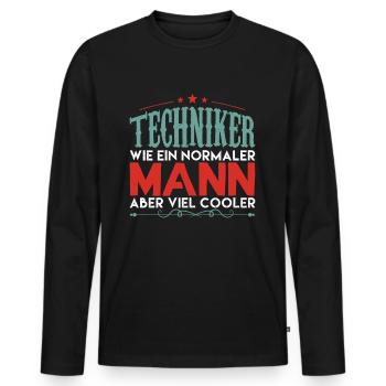 techniker | techniker aber viel cooler - Männer Premium Bio Langarmshirt - Schwarz - Vorne - Nico (187cm)