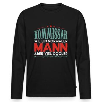 KOMMISSAR WIE EIN NORMALER MANN ABER VIEL COOLER ! - Männer Premium Bio Langarmshirt - Schwarz - Vorne - Nico (187cm)
