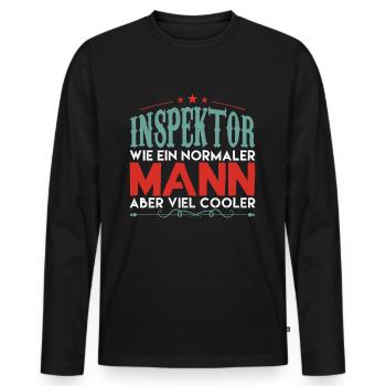 INSPEKTOR WIE EIN NORMALER MANN ABER VIEL COOLER - Männer Premium Bio Langarmshirt - Schwarz - Vorne - Nico (187cm)