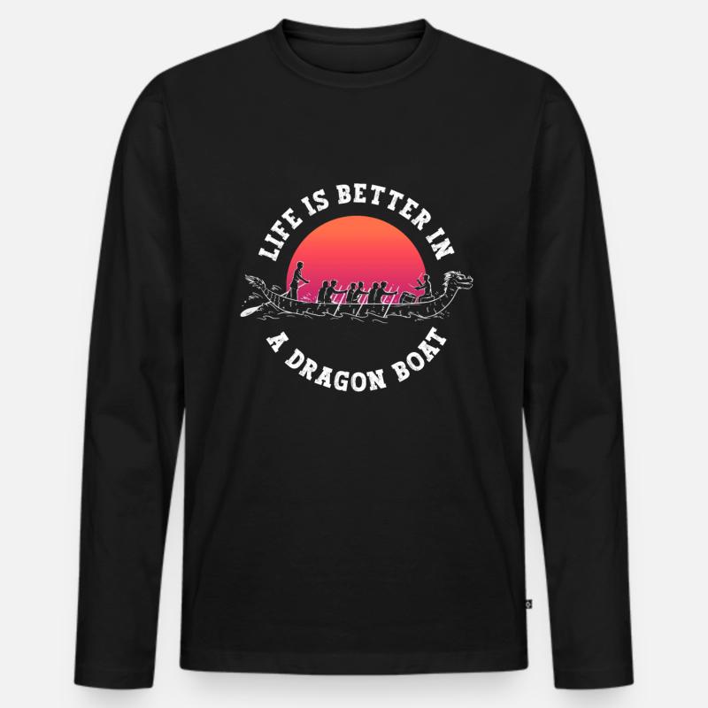Drachenboot - Männer Premium Bio Langarmshirt - Schwarz