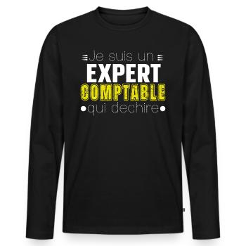 Expert Comptable Comptabilité Cadeau Homme Humour - T-shirt manches longues Premium bio Homme - noir - Devant - Nico (187cm)
