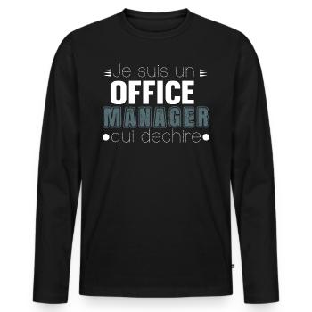 Office Manager Qui Déchire Cadeau - T-shirt manches longues Premium bio Homme - noir - Devant - Nico (187cm)