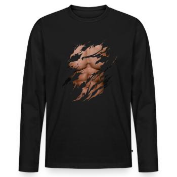 Strong Body Men Body Torn Shirt Funny - Men's Premium Organic Long Sleeve Shirt - black - Front - Nico (187cm)