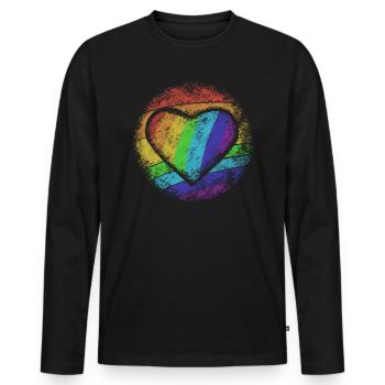 Rainbow Heart - Männer Premium Bio Langarmshirt - Schwarz - Vorne - Nico (187cm)