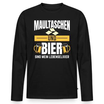 Maultaschen und Bier | Schwaben Schwabe Geschenke - Männer Premium Bio Langarmshirt - Schwarz - Vorne - Nico (187cm)