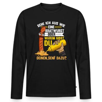 Imbiss Spruch, Senf dazugeben, Bratwurst - Männer Premium Bio Langarmshirt - Schwarz - Vorne - Nico (187cm)