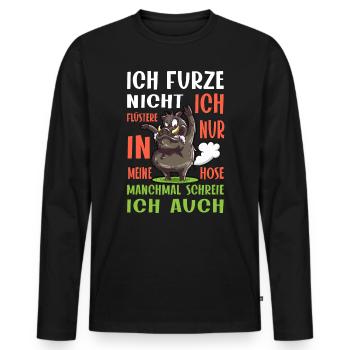 Furze Nicht Flüstere, Furzendes Pupsendes Schwein - Männer Premium Bio Langarmshirt - Schwarz - Vorne - Nico (187cm)