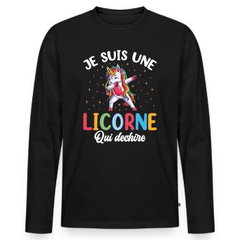 Je Suis Une Licorne Qui Déchire - T-shirt manches longues Premium bio Homme - noir - Devant - Nico (187cm)
