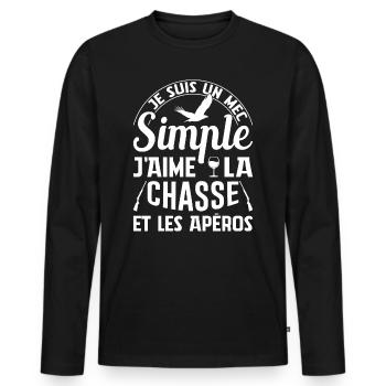 Chasse Et Apéros Chasser Cadeau Anniversaire Mec - T-shirt manches longues Premium bio Homme - noir - Devant - Nico (187cm)