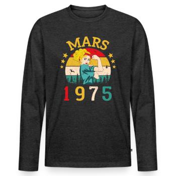Mars 1975 Anniversaire Idée Cadeau Vintage 1975 - T-shirt manches longues Premium bio Homme - anthracite chiné - Devant - Nico (187cm)