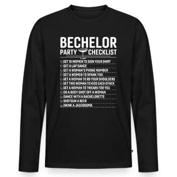 Checkliste für das Bechlor Festival - Männer Premium Bio Langarmshirt - Schwarz - Vorne - Nico (187cm)
