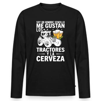 Un Mec Simple J'aime Les Tracteurs Et Les Apéros - T-shirt manches longues Premium bio Homme - noir - Devant - Nico (187cm)