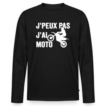 Je Peux Pas J'ai Moto Humour Cadeau Anniversaire - T-shirt manches longues Premium bio Homme - noir - Devant - Nico (187cm)