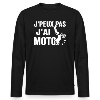 Je Peux Pas J'ai Moto Humour Cadeau Anniversaire - T-shirt manches longues Premium bio Homme - noir - Devant - Nico (187cm)
