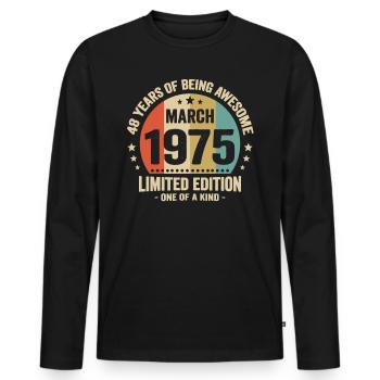 Anniversaire Vintage Idée Cadeau Mars 48 - T-shirt manches longues Premium bio Homme - noir - Devant - Nico (187cm)