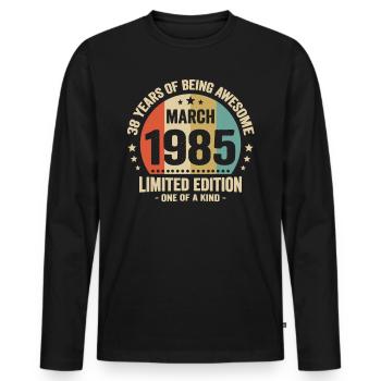 Anniversaire Vintage Idée Cadeau Mars 38 - T-shirt manches longues Premium bio Homme - noir - Devant - Nico (187cm)