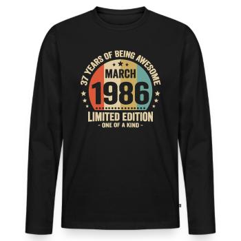Anniversaire Vintage Idée Cadeau Mars 37 - T-shirt manches longues Premium bio Homme - noir - Devant - Nico (187cm)