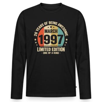 Anniversaire Vintage Idée Cadeau Mars 26 - T-shirt manches longues Premium bio Homme - noir - Devant - Nico (187cm)