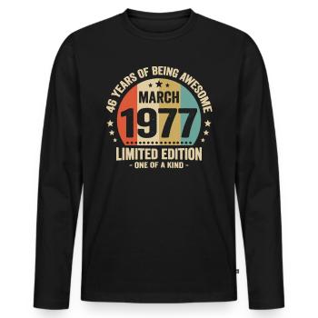 Anniversaire Vintage Idée Cadeau Mars 46 - T-shirt manches longues Premium bio Homme - noir - Devant - Nico (187cm)