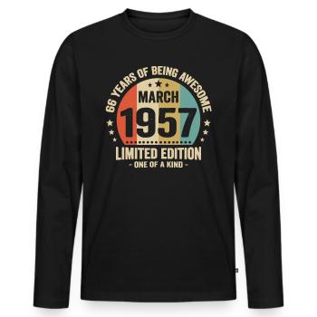 Anniversaire Vintage Idée Cadeau Mars 66 - T-shirt manches longues Premium bio Homme - noir - Devant - Nico (187cm)
