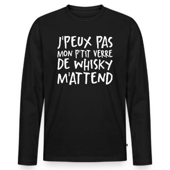 Je Peux Pas Mon P'tit Verre De Whisky M'attend - T-shirt manches longues Premium bio Homme - noir - Devant - Nico (187cm)