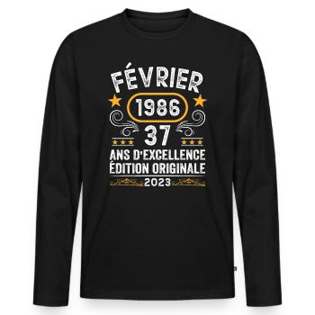 Anniversaire Vintage Idée Cadeau Février 1986 37 - T-shirt manches longues Premium bio Homme - noir - Devant - Nico (187cm)