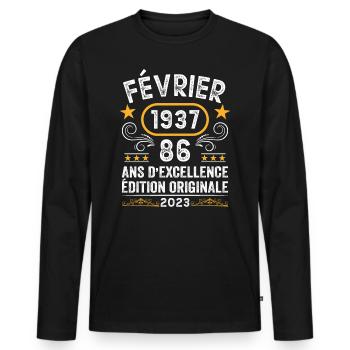Anniversaire Vintage Idée Cadeau Février 1937 86 - T-shirt manches longues Premium bio Homme - noir - Devant - Nico (187cm)