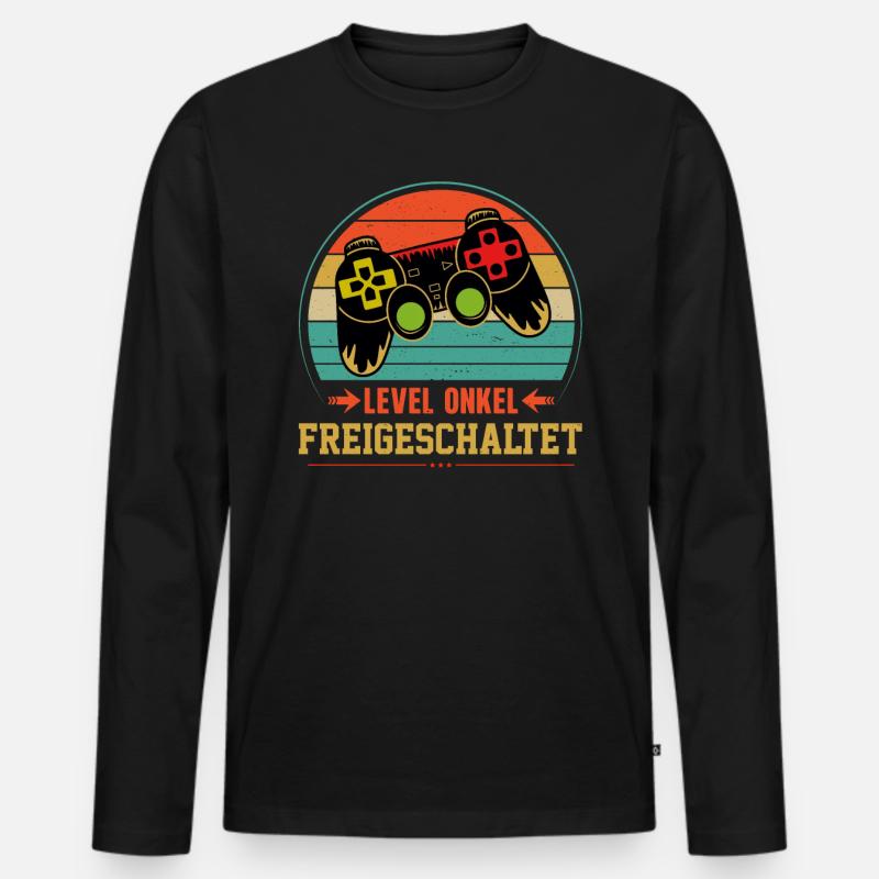 Level Onkel Freigeschaltet - Männer Premium Bio Langarmshirt - Schwarz