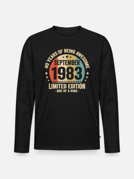 September 1983 40 års jubileums vintagegave - Premium økologisk langermet T-skjorte for menn - svart