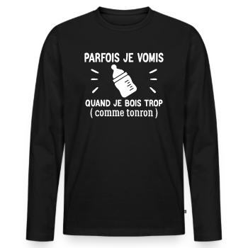 Parfois Je Vomis Quand Je Bois Trop Comme Parrain - T-shirt manches longues Premium bio Homme - noir - Devant - Nico (187cm)