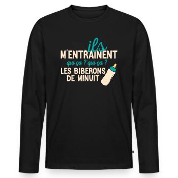 Les joies du biberon de minuit - T-shirt manches longues Premium bio Homme - noir - Devant - Nico (187cm)