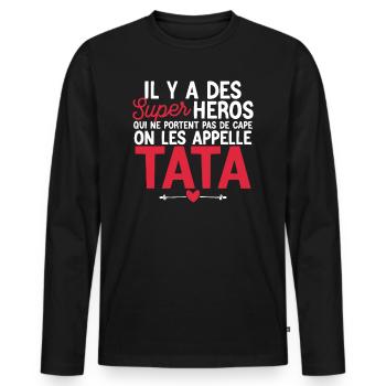 Héros Sans Cape : Les Tatas - T-shirt manches longues Premium bio Homme - noir - Devant - Nico (187cm)