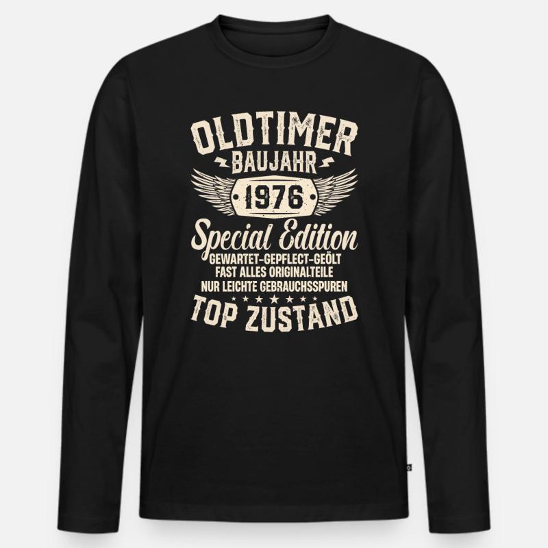 Nostalgie-Geschenk '76er Oldtimer - Männer Premium Bio Langarmshirt - Schwarz
