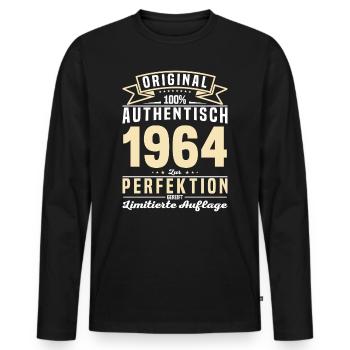 Authentisches 1964 Geburtstagsgeschen - Männer Premium Bio Langarmshirt - Schwarz - Vorne - Nico (187cm)