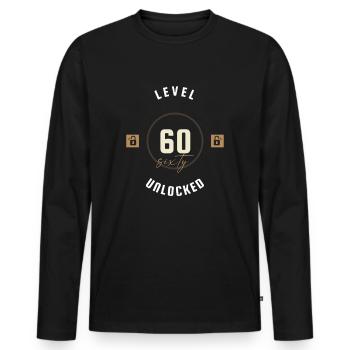 60. Geburtstag Level sixty unlocked, Geschenk - Männer Premium Bio Langarmshirt - Schwarz - Vorne - Nico (187cm)