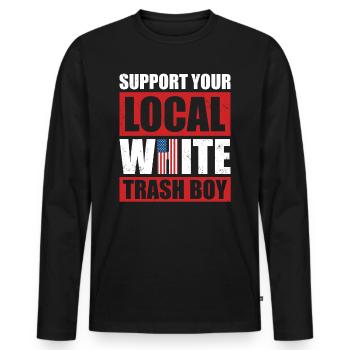Soutenez votre garçon poubelle blanc local - T-shirt manches longues Premium bio Homme - noir - Devant - Nico (187cm)